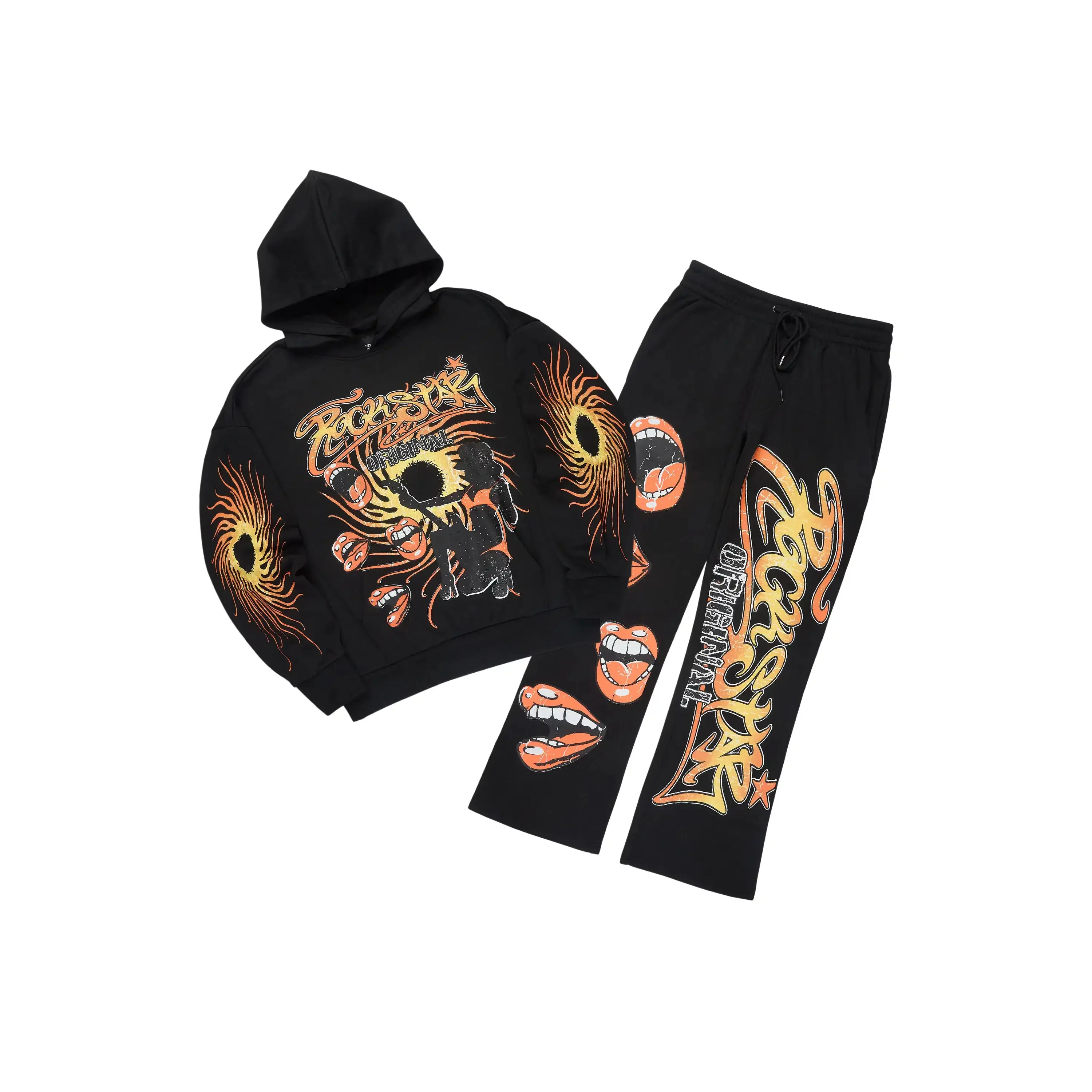Rock n Roll Black Hoodie/Baggy Pant Track Set Rock n Roll Black Hoodie/Baggy Pant Track Set
