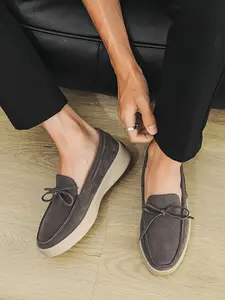 Men's Gray Suede Comfortable Slip-On Loafers, Men Shoes, Daily Comfort Style, Slip-On Easy On/Off + Soft Platform Sole + Suede Lining, Soft Fit & Effortless Wear , Ideal for Commuting & Light Leisure Scenes
