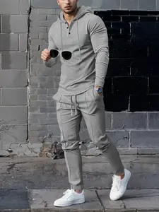 Men’s versatile monochrome waffle-knit fitted long-sleeve hoodie and pants combo, men’s essential quick-dry lounge set #DadFriendly #LowEffortLook