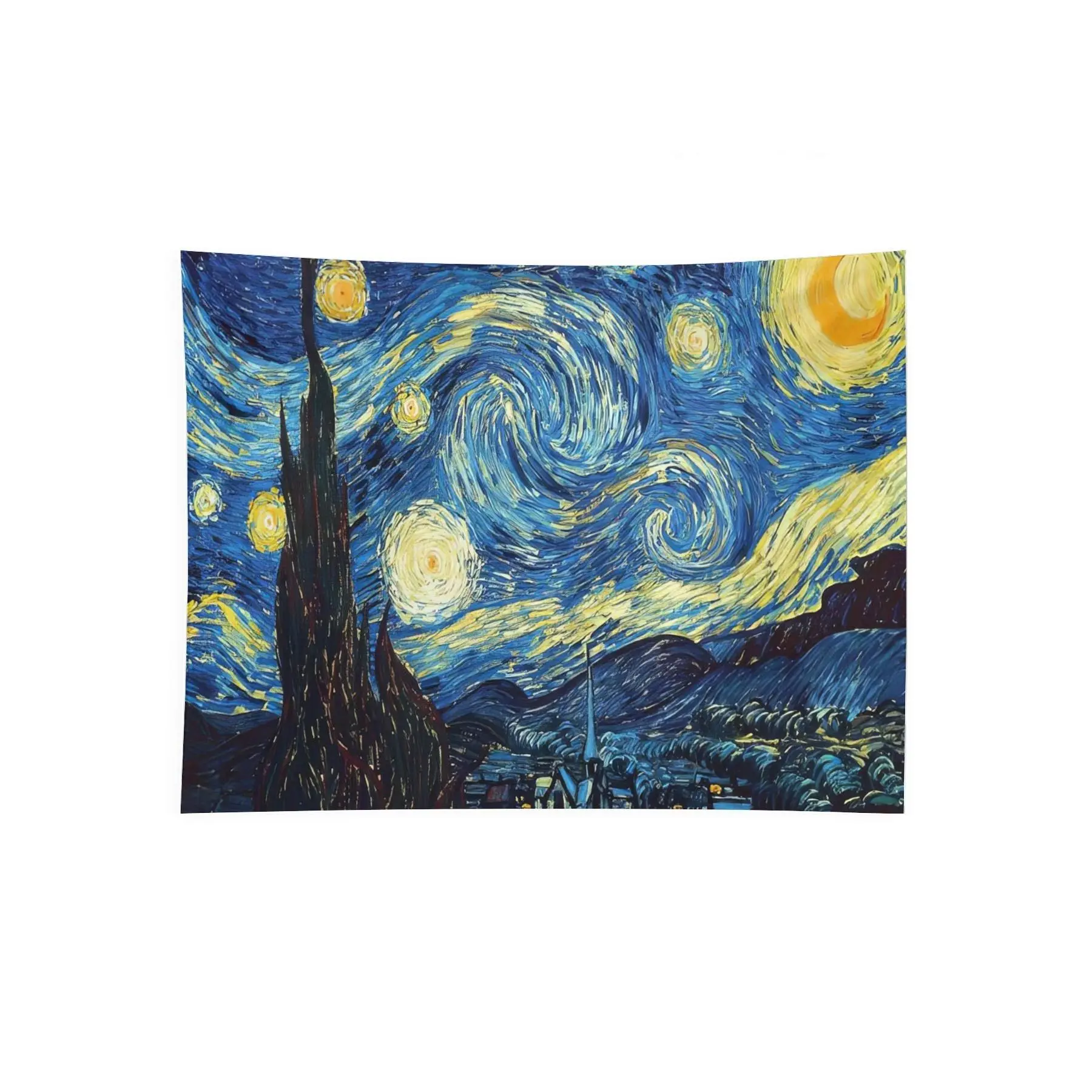 Van Gogh Starry Night Wall Tapestry, Famous Blue Swirling Sky Fine Art Bedroom Dorm Living Room Decor