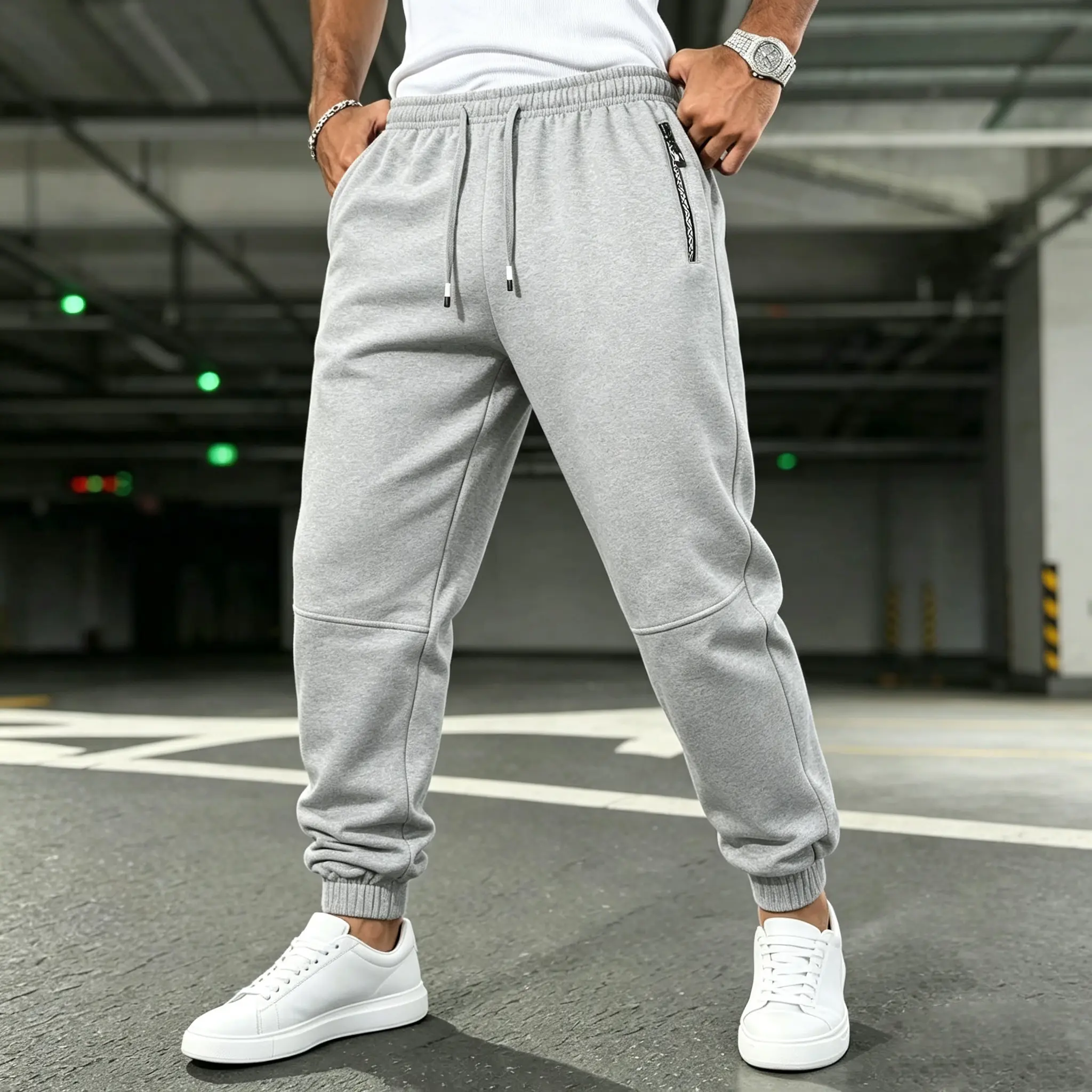 Men's Autumn Solid-Color Jogger Sweatpants (1 Pair) - Simple Fit, Basic Look, Plain Cut, Drawstring Waistband, Zipper Pocket, Long Versatile Pants for Daily Commuting, Casual Outings, Multi-Size