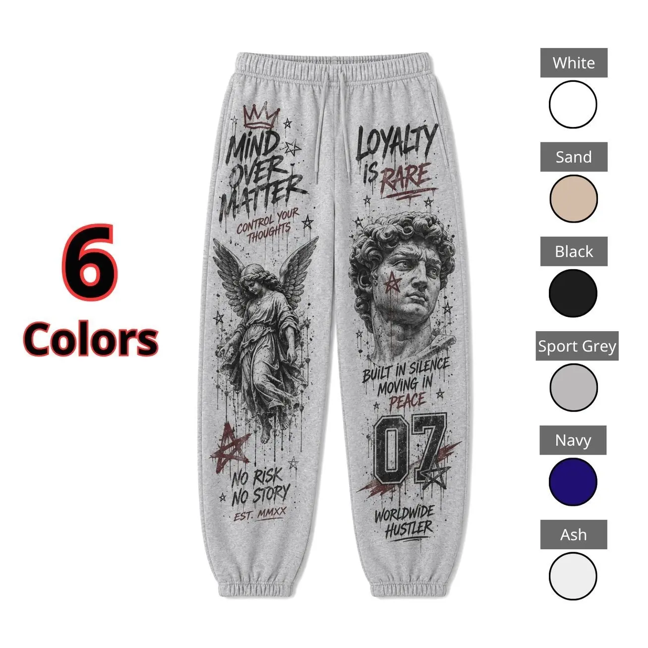 Men's Women's Vintage Streetwear Sweatpants, Gothic Angel and Statue Graphic Joggers, Motivational Quote Print Casual Pants, Relaxed Unisex Everyday Lounge Bottoms 3