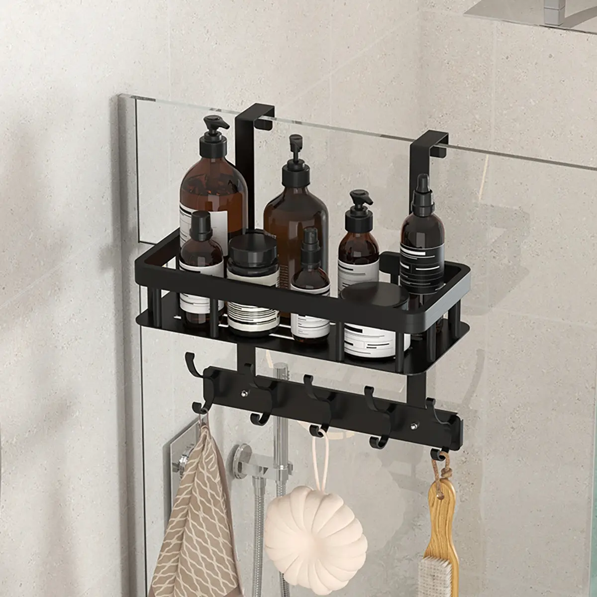 1pc Hanging Hook Storage Rack, Bathroom Hooks with Shelf, Door Back Hanger, Ideal for Bathrooms & Washroom Organization, Bathroom Organizing Accessories, Bathroom Organizer Supplies