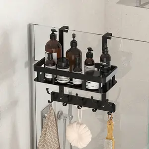 1pc Hanging Hook Storage Rack, Bathroom Hooks with Shelf, Door Back Hanger, Ideal for Bathrooms & Washroom Organization, Bathroom Organizing Accessories