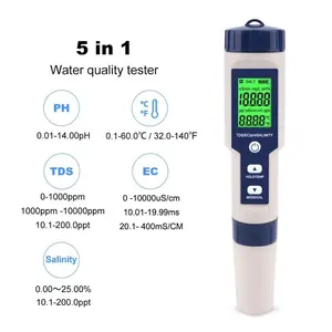 5-In-1 Water Quality Tester, Ph Ec Tds Temperature Conductivity, Home Aquarium Fish Tank Pool Lab Tool, Multi-Functional Water Test Pen