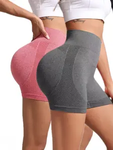 Women's Seamless Peach Hip Yoga Shorts, High Waist Elastic Running Fitness Shorts, Tight Fit Casual Comfort Training Shorts, Seamless Sports Shorts, Athletic Wear Shorts