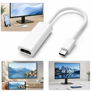 4K 60Hz USB C to HDMI Adapter, Braided Type C HDMI Converter, Thunderbolt 3/4 & DP Alt Mode Compatible, for iPhone 15/16, iPad, MacBook, Samsung Galaxy, Surface, Laptops, TV/Monitor