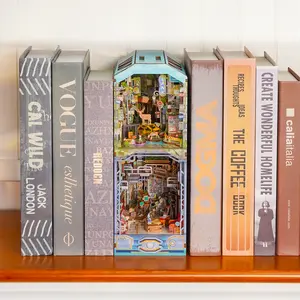 Tonecheer DIY Book Nook Kit for Adults, Wooden 3D Puzzle Bookend Diorama Bookshelf Insert Decor Fancy Books, Booknook Miniature House Kit with Dust Cover and Sensor LED (Haven Zero) Building Blocks Crafts