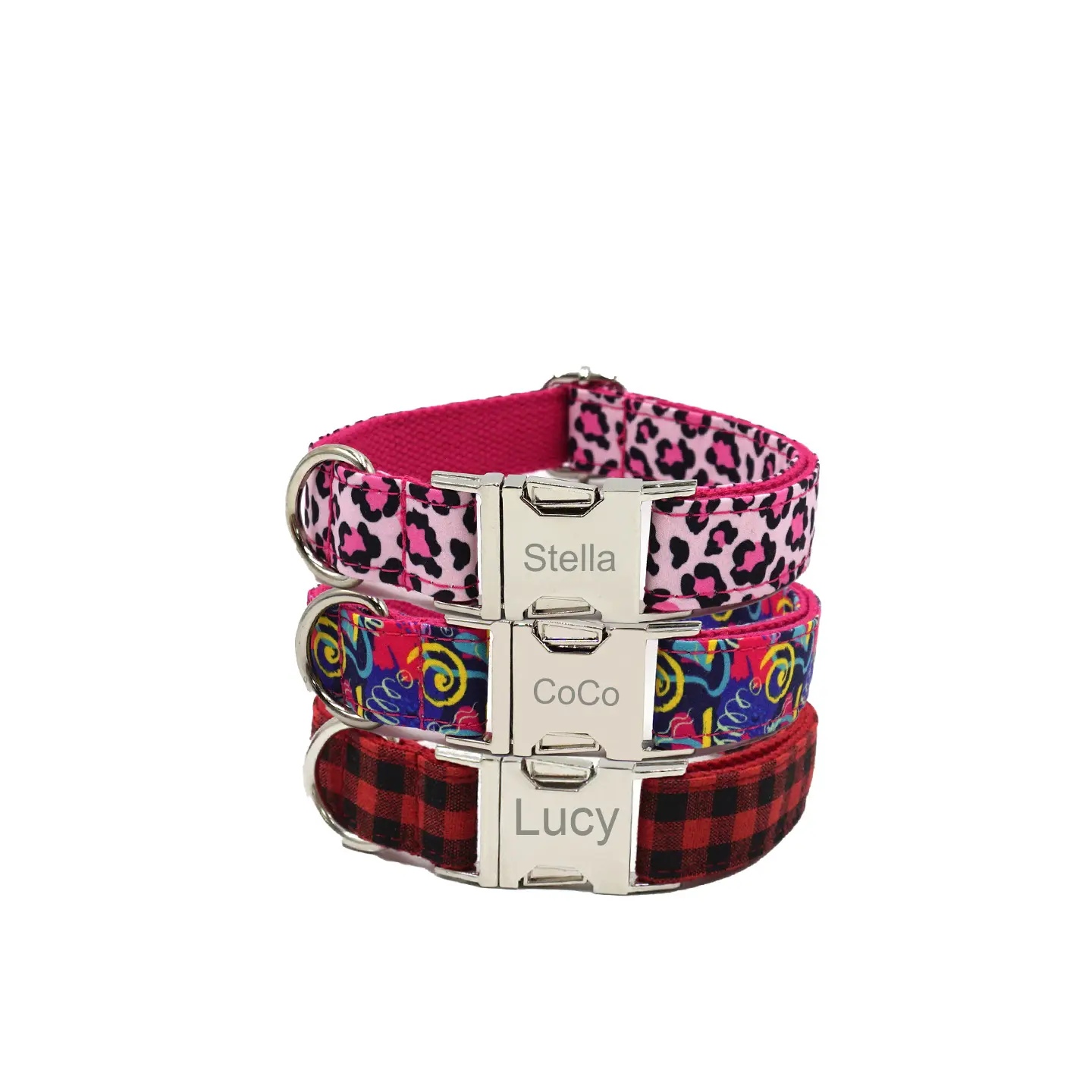 Personalized Dog Collar Reds Floral Print 1Pc Custom Laser Engraved Soft Cotton  Nameplate Durable ID Durable Material Easy to Install
