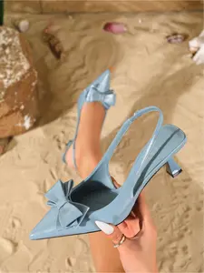 Women's PU Leather Pointed Toe Bowknot Heeled Shoes, Elegant Party Dating Daily Wear, Valentine's Day Gift, Fashionable Multi-Scene Footwear