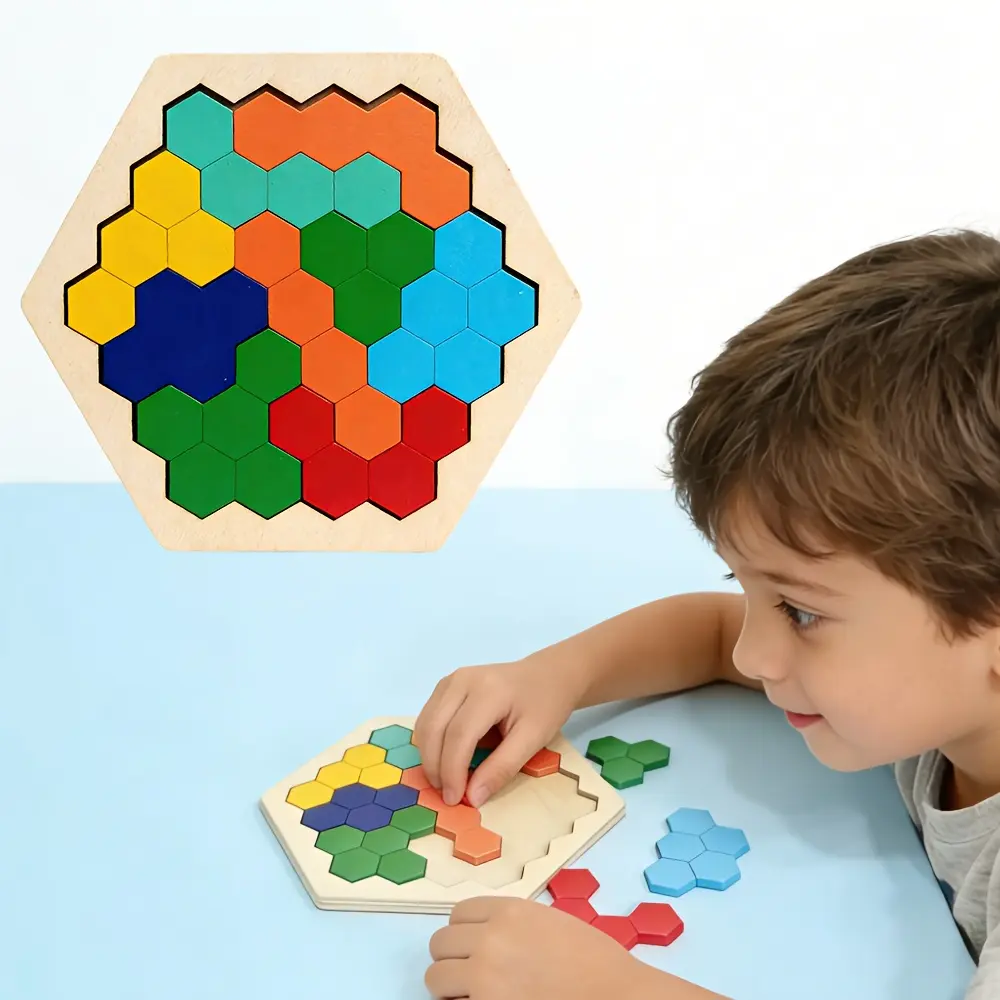 Children's stress relieving toys 1pc Children's Wooden Hexagonal Puzzle, Colorful Geometric Brain Game Toy for Logical Thinking, Educational Stress-Relieving Violin-Shaped Toy, 3-Year-Old Boy & Girl Birthday Gift