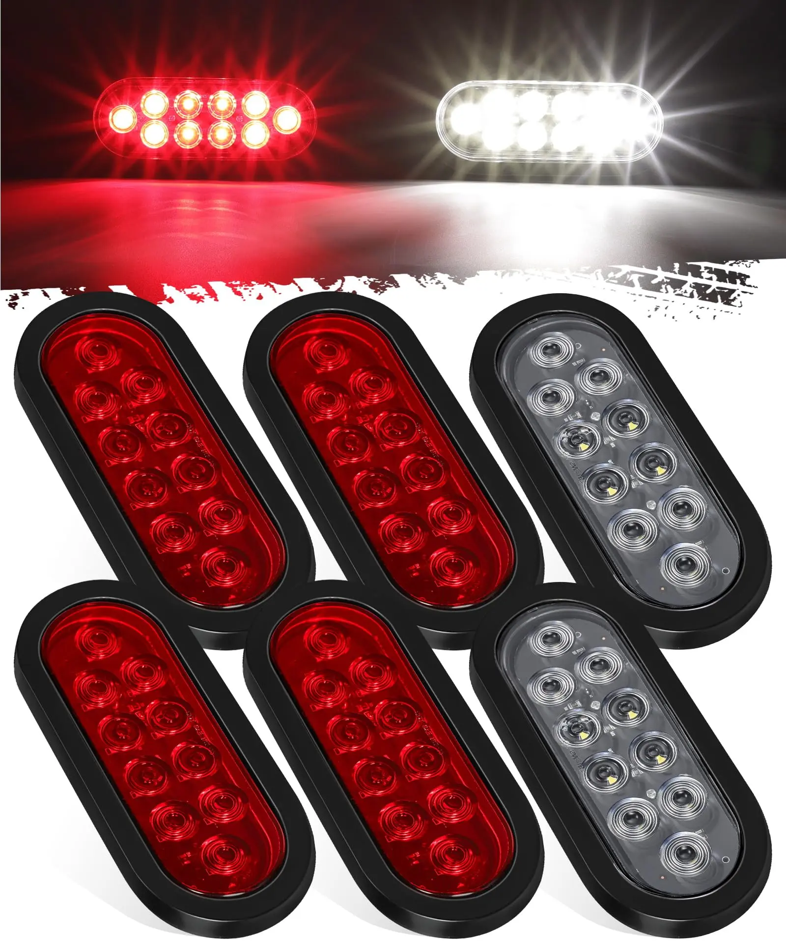 Partsam 6 Inch Oval LED Trailer Tail Lights for Flatbed Trucks Trailers Car 6pcs/Set, Flush Mount 3-pin Plug Rubber Grommet