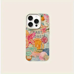 Phone Case - White Lychee Pattern Colorful Starfish Shell Label Light Ball Suitable for TPU Pattern Iphone 16 Pro Max Phone Case, Iphone 16 Pro/14/16 Plus/15/13 Pro/12/11 Business Anti-Fall Protective Case High Aesthetic