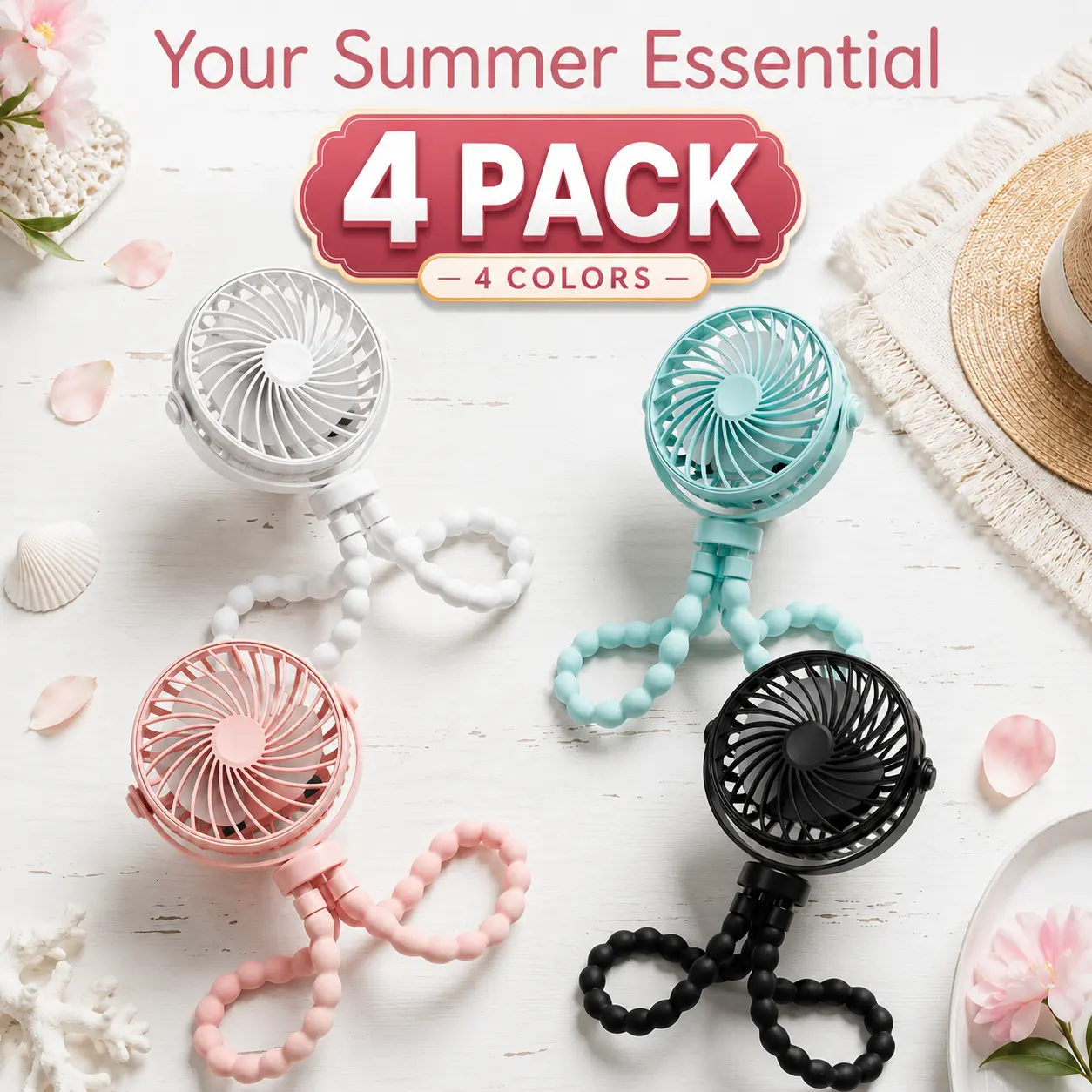 Octopus Stroller Fan USB Rechargeable Clip Fan with Light 360° Oscillating Portable Mini Fan for Baby Stroller Travel