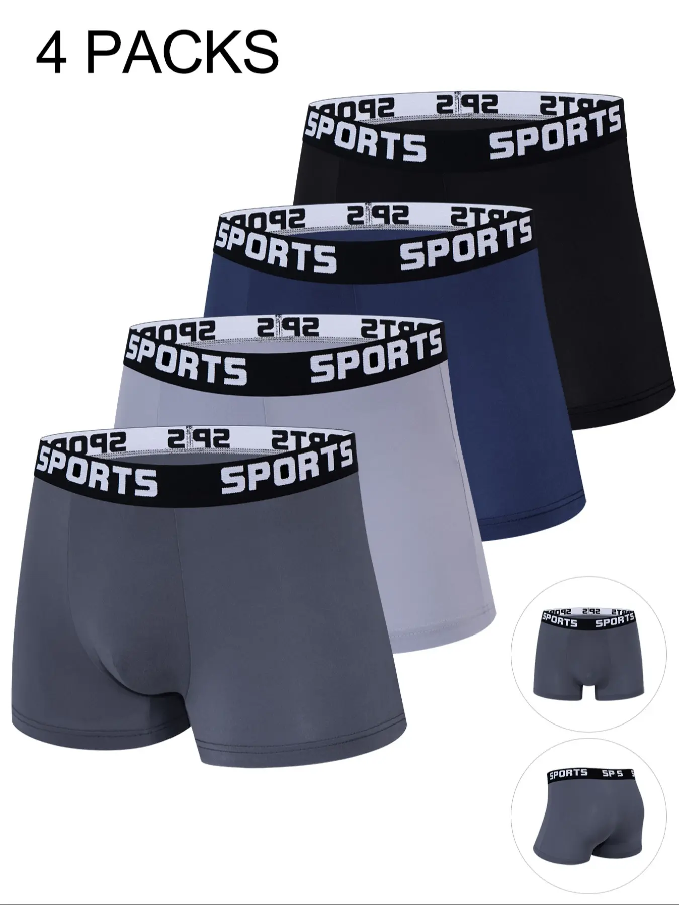 4-piece set of men's boxy underwear, casual, comfortable, simple, soft and fabric, sports, Athletic, elastic underwear, breathable, skin friendly, solid color, durable, Stretchy Boxer Briefs, Athletic Boxers Briefs, Sportswear