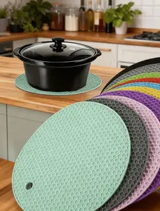 3-Pack Silicone Heat Resistant Placemats - Round Non-Slip Pot Holder Mats For Kitchen Countertops & Dining Tables, Multi-Purpose Hot Pad Trivets For Hot Dishes, Outdoor Picnics & BBQ Use
