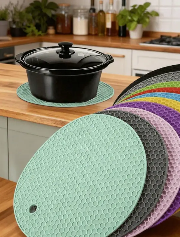 3-Pack Silicone Heat Resistant Placemats - Round Non-Slip Pot Holder Mats For Kitchen Countertops & Dining Tables, Multi-Purpose Hot Pad Trivets For Hot Dishes, Outdoor Picnics & BBQ Use