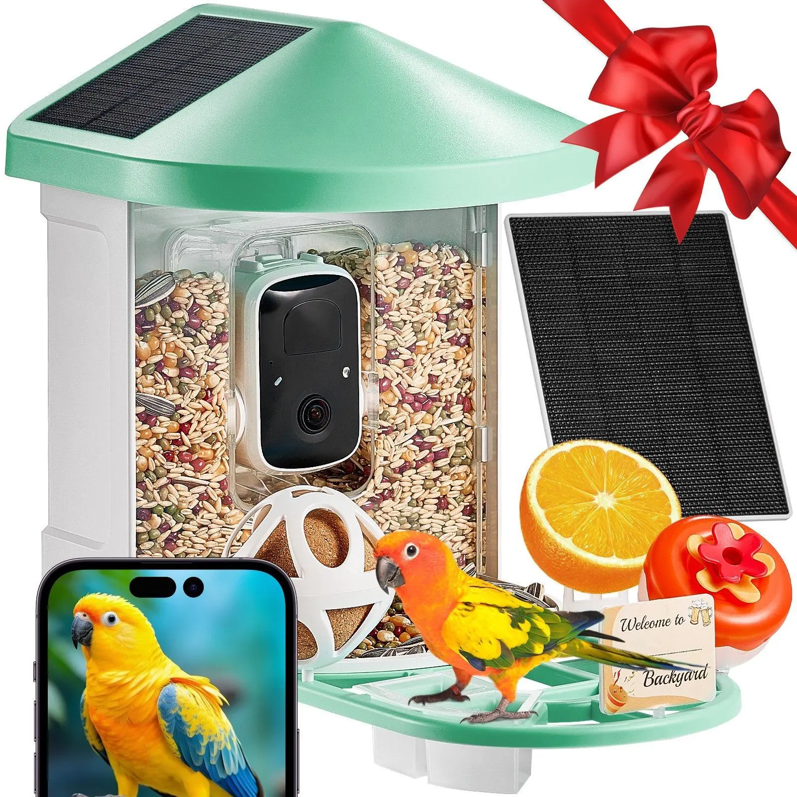 【Backtoschool】VEVOR Smart Bird Feeder Camera with 3 Solar Panels,  Solar Powered Wireless Camera Bird Feeder with Live Video, AI Identify, Auto Detect & Instant Notify, and 2K Full HD, Ideal Gift for Bird Lover