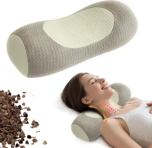 Organic Buckwheat Cervical Neck Pillow – Adjustable Neck Roll for Sleeping, Ergonomic Neck Support Bolster for Side & Back Sleepers, Pillow for Neck Pain Relief and Spine Alignment