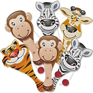 Zoo Animal Paddle Balls, Pack of 12, 9" Wooden Paddleball with String, Assorted Designs, Great Party Favors, Goodie Bag Fillers, Fun Activity Toys for Kids