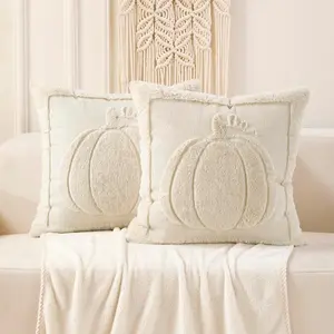 Fall Halloween Throw Pillow Covers 18x18 Set of 2 Outdoor Pottery Barn Decoration Pumpkin Couch Cream Decorative  Decor for Bed Sofa Bedroom Office