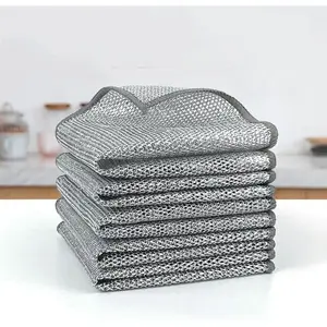 10 PCS Double Layer Wire Dishwashing Rags, Non Scratch Multipurpose Steel Cleaning Cloth 20x20 cm, Two Layer Reusable Metal Wire Dishcloths Rag Towel for Kitchen Dish Sink Stove Top