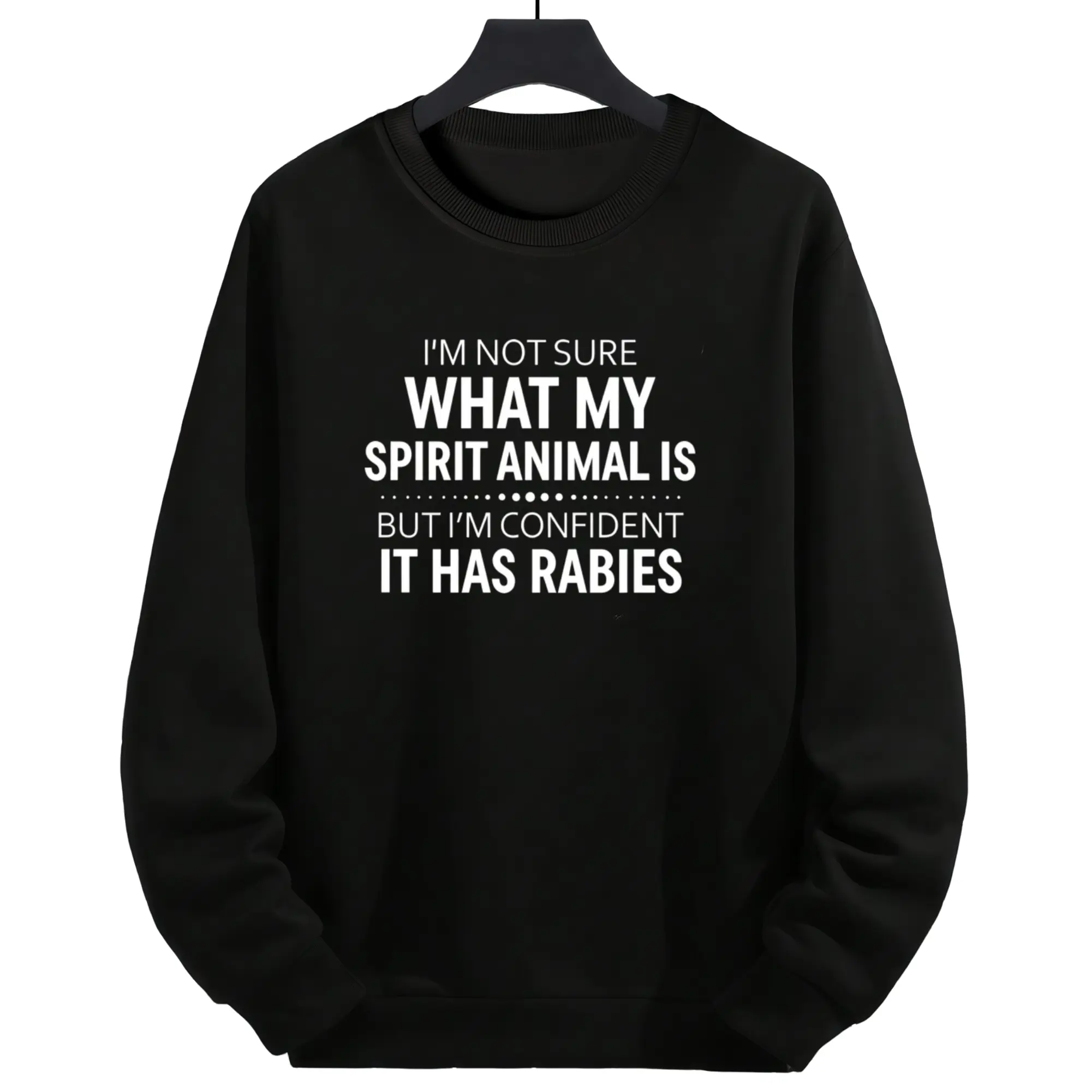 Men’s Long Sleeve Sweatshirt with Unique Spirit Animal Quote – Trendy Street Style, Comfortable Round Neck Design