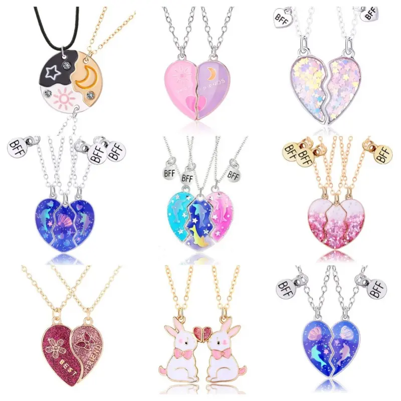 Dainty Friendship Necklace Set, 2-Piece Trendy Fashion Jewelry with Magnetic Flame Pendant for Best Friends, Back-to-School Gift, Fashion Necklace