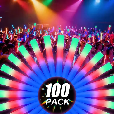100-Pack Battery-Operated Colorful LED Lightup Sticks - 3 Dynamic Light Modes, Rave-Ready Glow Festival Supplies, Kid Party Favors, Party Gift, Children’s Gift