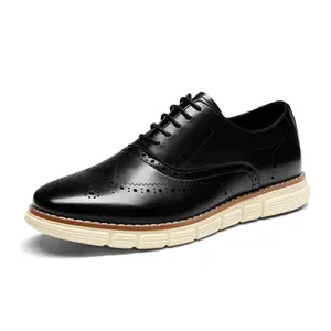 Bruno Marc [CrossFlex Neat Polish+ W] Men's Wide Round Toe Oxford Cuban Heel PU Leather Dress Sneakers - Walking Shoes