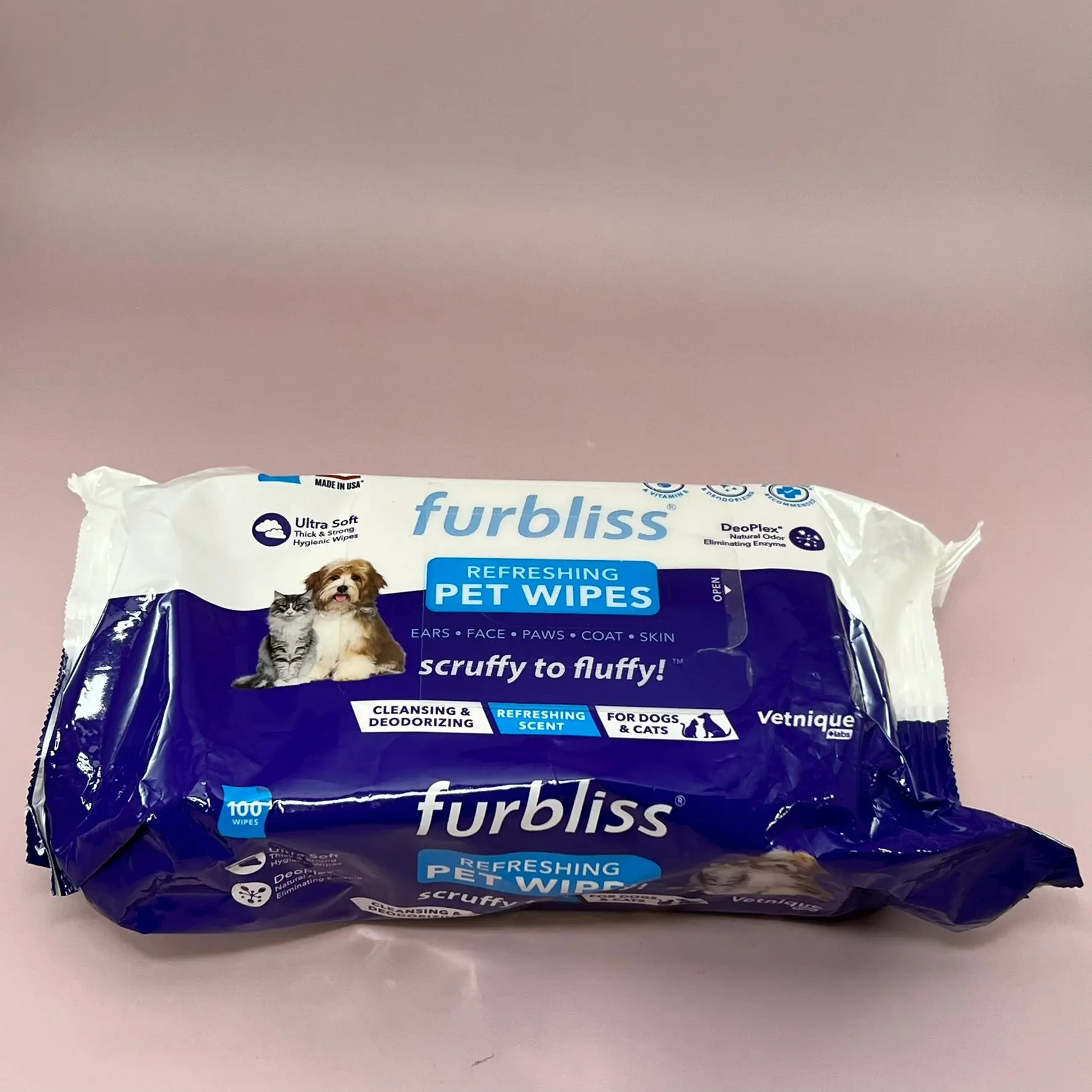 Furbliss Refreshing Pet Wipes 100 wipes ears face paws coat skin dog cat