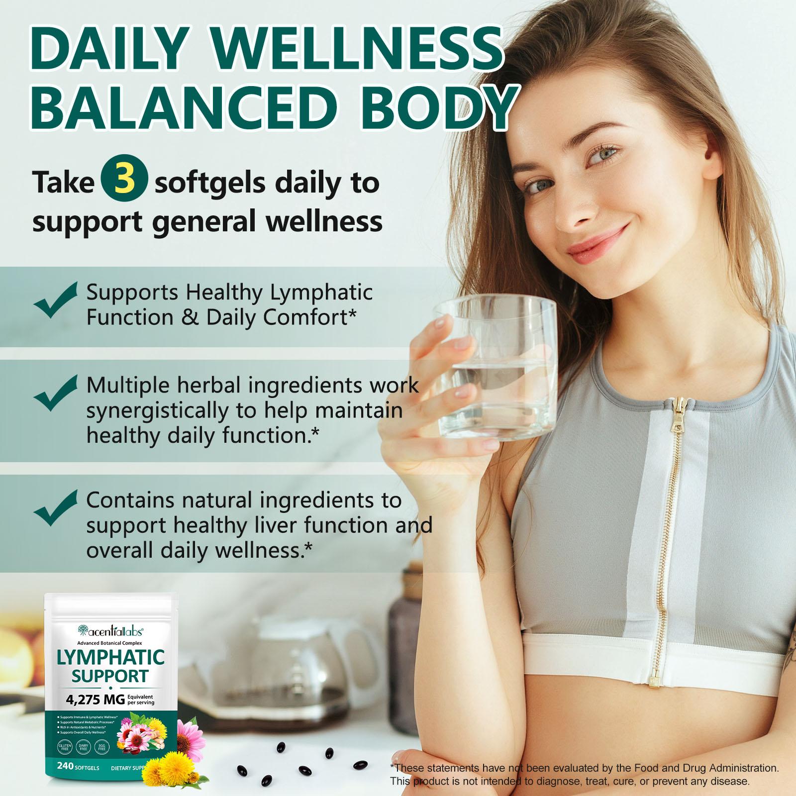 Lymphatic Drainage Supplements 240 Softgels | Herbal Blend with Echinacea, Dandelion & Burdock Root | Promotes Healthy Circulation & Fluid Balance | Supports Overall Daily Wellness
