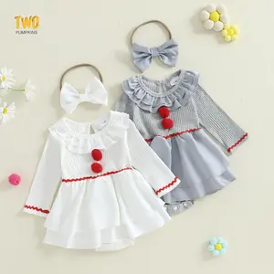 Baby Girl Halloween Outfit Clown Dress Ruffle Romper Long Sleeve Patchwork Doll Collar Onesie Cute Fall Clothes