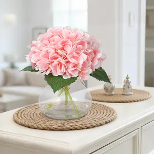 Realistic Silk Hydrangea Flowers Arrangement in Glass Vase with Faux Water – Lifelike, No-Maintenance Centerpiece for Home, Wedding, or Office Decor