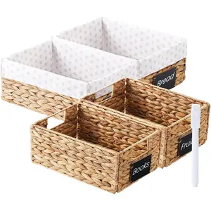 rectangular hyacinth wicker baskets with liners for,, laundry 12x9x5 iNCHES (Natural, 12x9x5 Inches)
