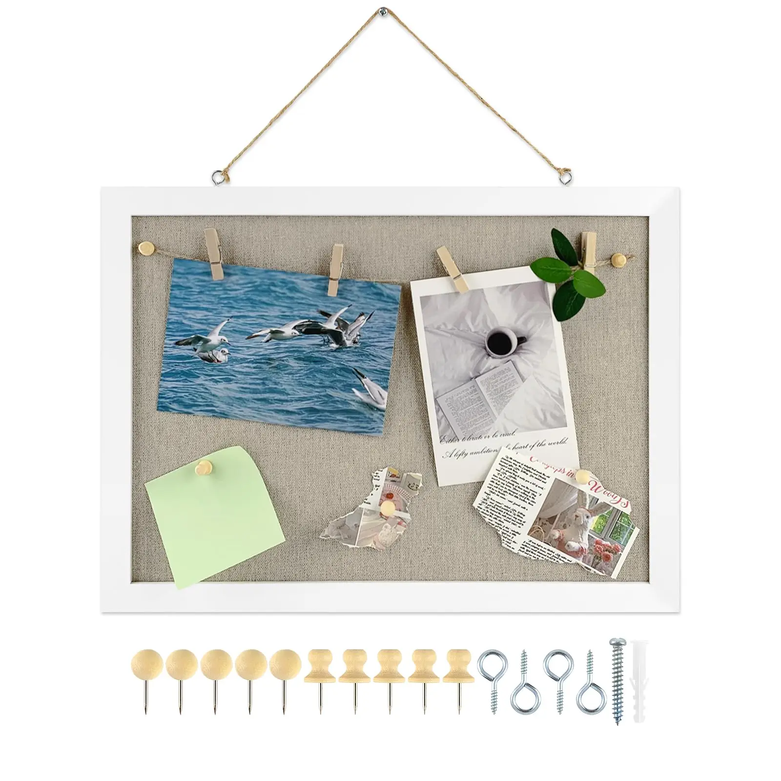 Linen Surface Cork Bulletin Board Set - 1-Pack Double-Sided, 16''X12'' Wall Mounted Picture Display Vision Board Kit with 10 Pushpins for Home Office Workspace Boost Decorative Hanging