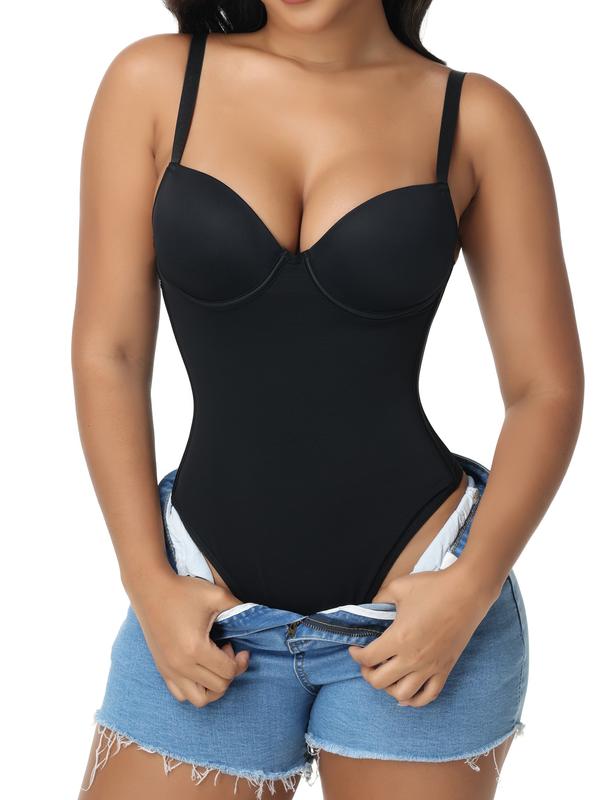 Elegant Women's Plain Color Adjustable Strap Bodysuit, Abdominal Control Shapewear, Comfortable Fit for Daily Wear