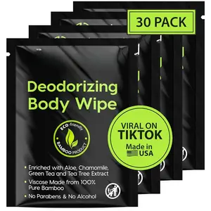 Deodorizing  Wipes Individual Shower Wipes  Pure Biodegradable  Wet Wipes with Aloe  Tree Adult  Wipes for Women & Men Ideal for Camping Hiking, Hospitals & Gym (30 Pack)