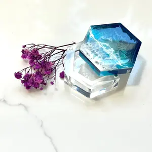 Clear Acrylic Ocean Waves Resin Ringbox Wedding Engagement Keepsake Anniversary