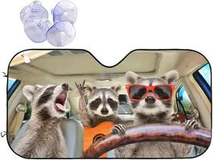 Three Funny Raccoons  Windshield Sun Shade for  SUV (51"" X 27.5"") Front Window Sun Shade Visor Shield Cover (Upgrade Hardened)
