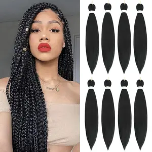 Braiding Hair Pre Stretched 30 Inch 8 Packs Long Braiding Hair Extension Pre Stretched Braiding Hair Professional Synthetic Hair For Braiding Crochet Twist Braids Soft Yaki Texture(30", 1B-8P)