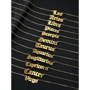 Women's Retro Stainless Steel 12 Constellation English Letter Gold Anklet Chain, Female Casual Geometric Fashion Accessory for Seaside Beach Vacations,summervibes