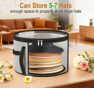Oversized Clear Hat Storage Box, Large Capacity Cowboy Hat Organizer Hat Boxes for Women Storage, Holds Up to 7 Hats, Foldable Hat Organizer Bag with Handles(Grey)
