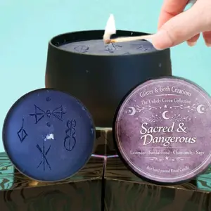 Glitter & Goth Creations Sacred & Dangerous The Unholy Coven Collection 8oz Hand Poured Ritual Candle with Chamomile, Lavender, Sage & Sandalwood