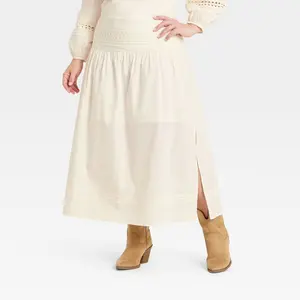 Women's Eyelet Midi Skirt - A New Day Cream XXL