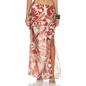 L'Academie Caila Maxi Skirt in Brown Riviera Abstract