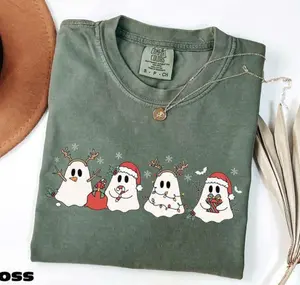 Comfort Colors Ghost Christmas T-Shirt, Funny Holiday Santa Tee, Cute Merry Xmas Graphic Shirt, Spooky Ghost Winter Gift, Trendy Holiday TShirt