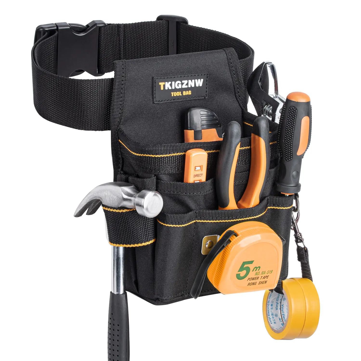 TKIGZNW Tool Belt Organizer Pouch, Black 900D Tear-Resistant Nylon Multi-Pocket Belt-Mounted Tool Bag with Adjustable Waistband (18 Pockets), Multi Pocket Tool Bags