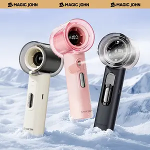 【DealsForYouDays】MAGIC JOHN Mist Fan, 2-in-1 Handheld & Desktop Fan, 100-Speed Stepless Control, 3000mAh Rechargeable Battery (Up to 12.5H Runtime), Smart LED Display, Portable Cooling Fan with Lanyard & Stickers, for Travel, Summer, Concerts & Commuting
