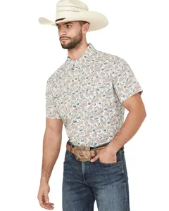 Panhandle Men's Cactus Print Short Sleeve Snap Western Shirt - Tmn3s05716